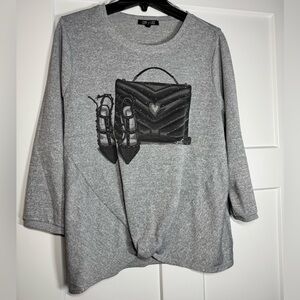 Love + Lace Gray Purse & Shoe embellished sweater/blouse Size: Med.